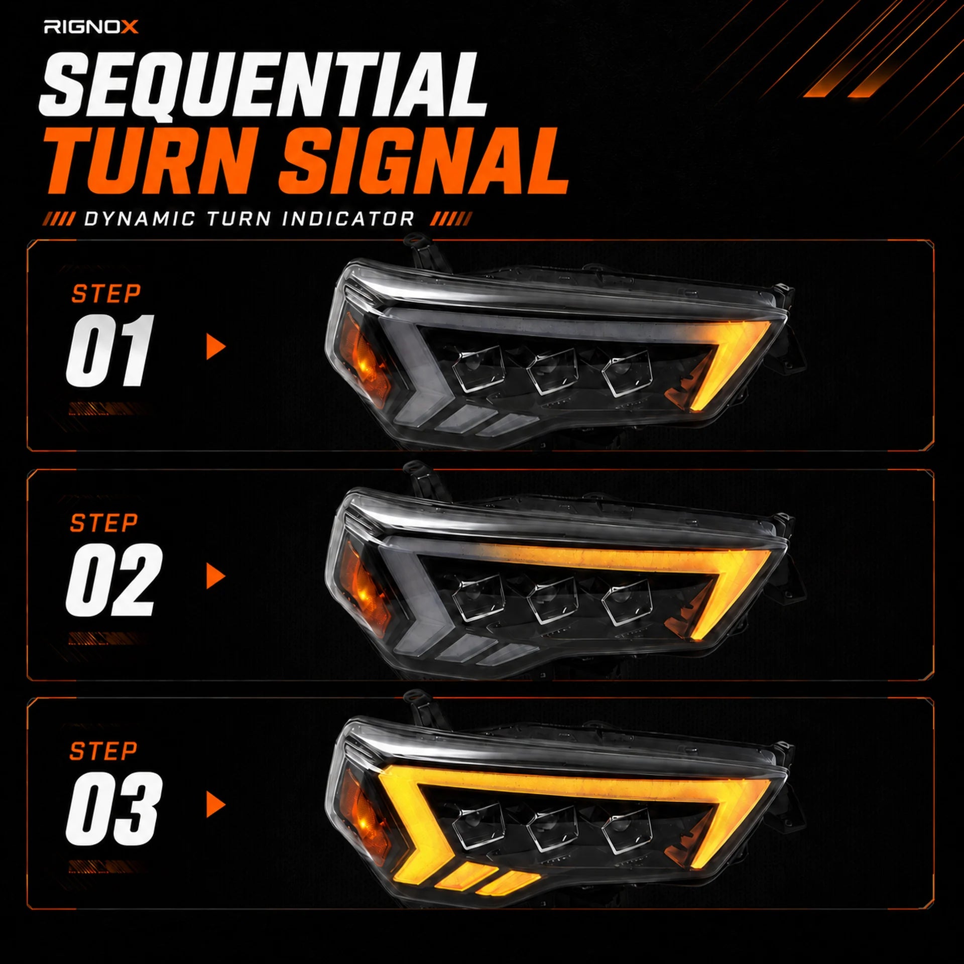2014-2024 Toyota 4Runner LED Dual Projector Headlights — sequential turn signal — H-4RN14-3P