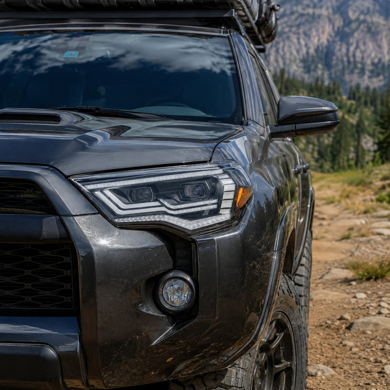 2014-2024 Toyota 4Runner LED Dual Projector Headlights — clear lens sequential daytime detail — H-4RN14