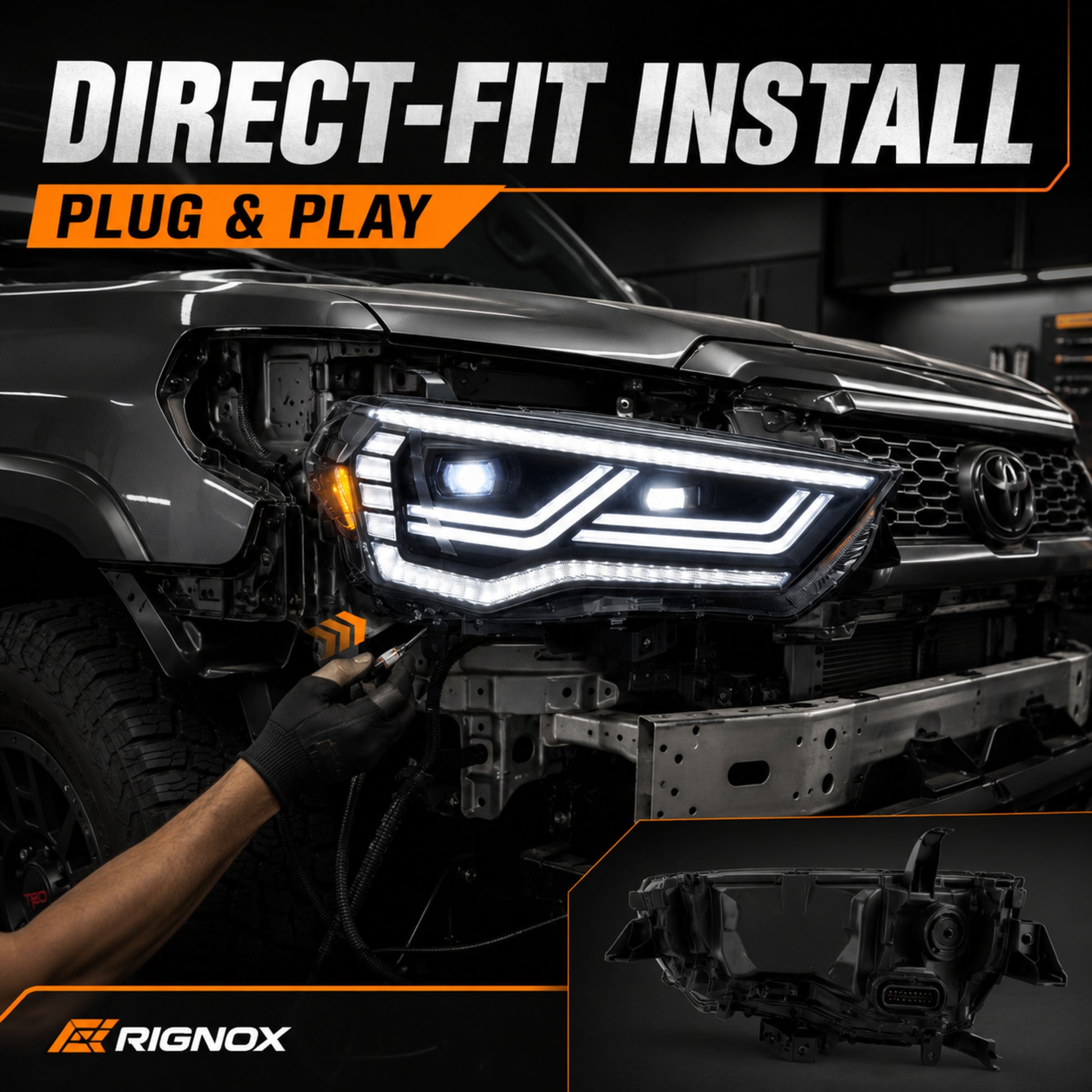 2014-2024 Toyota 4Runner LED Dual Projector Headlights — clear lens sequential direct fit install — H-4RN14