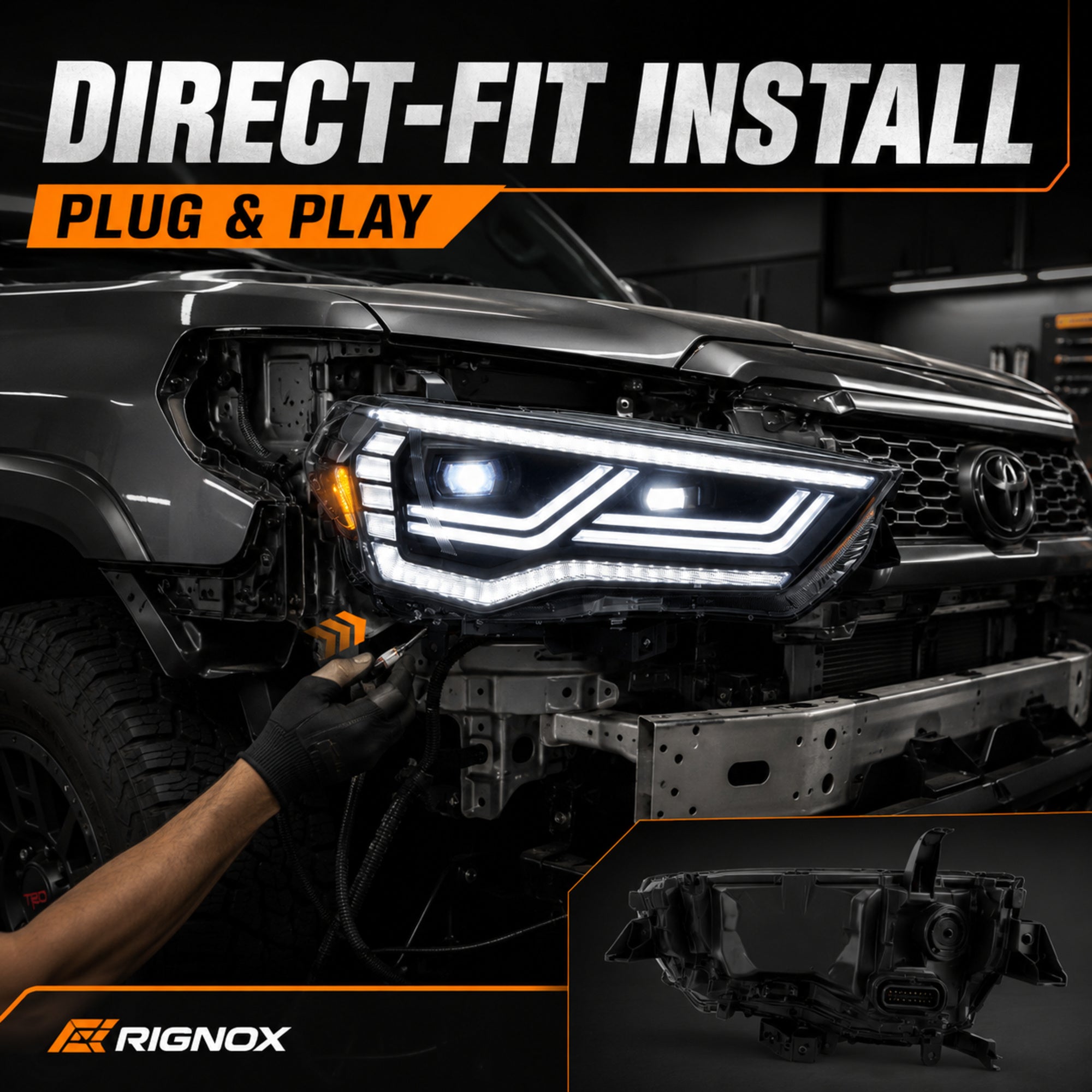 2014-2024 Toyota 4Runner LED Dual Projector Headlights — clear lens sequential direct fit install — H-4RN14