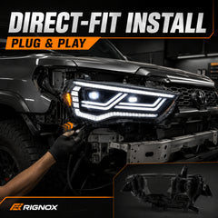 2014-2024 Toyota 4Runner LED Dual Projector Headlights — clear lens sequential direct fit install — H-4RN14