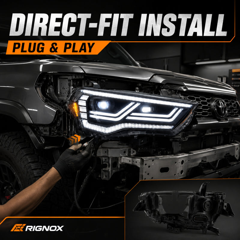 2014-2024 Toyota 4Runner LED Dual Projector Headlights — clear lens sequential direct fit install — H-4RN14