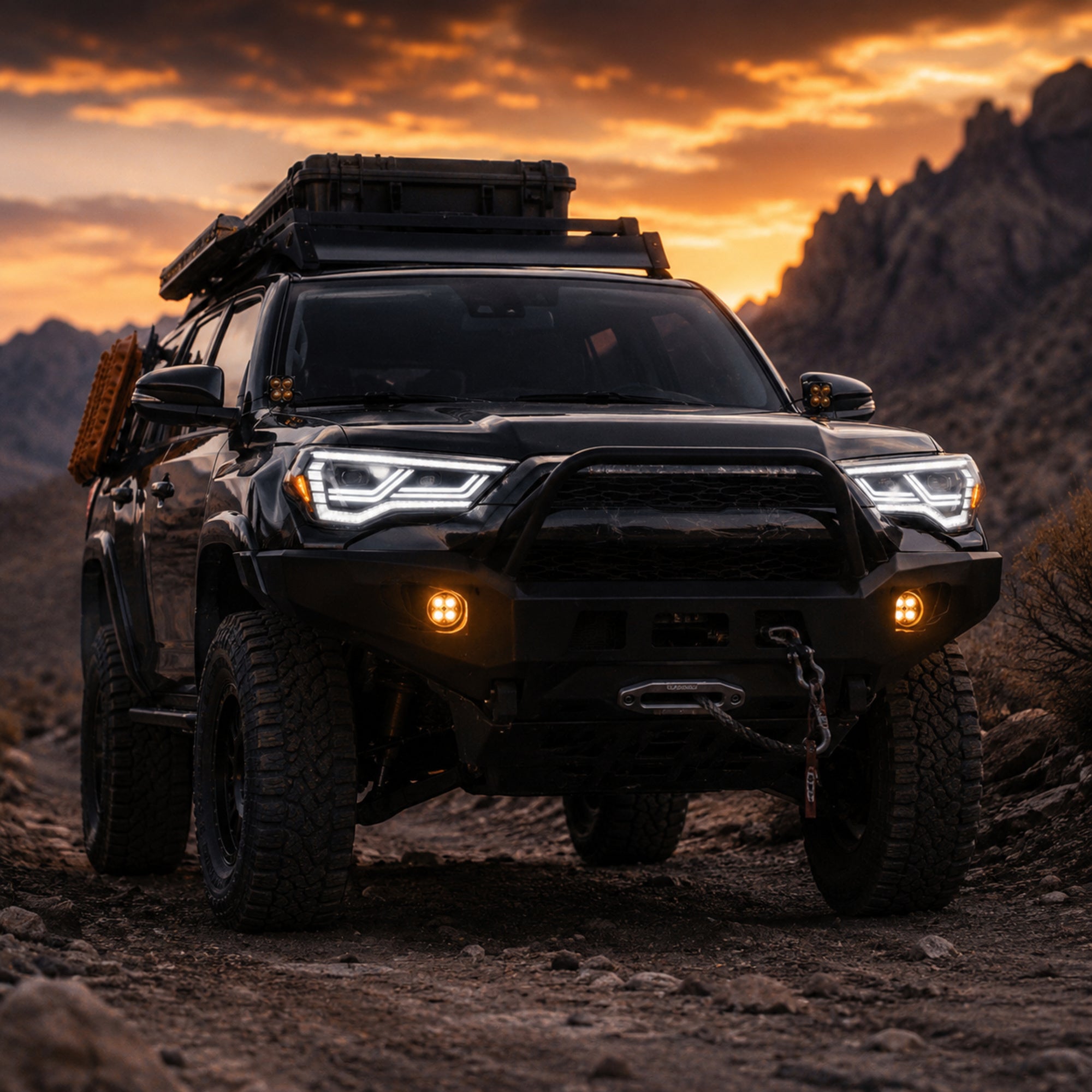 2014-2024 Toyota 4Runner LED Dual Projector Headlights — clear lens sequential installed white DRL — H-4RN14