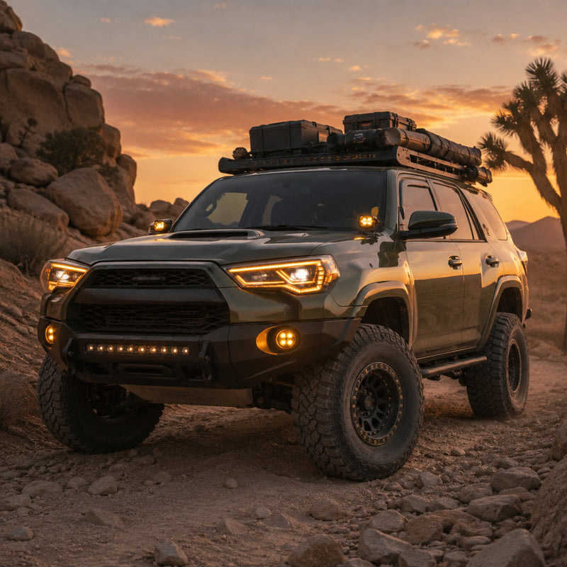 2014-2024 Toyota 4Runner LED Dual Projector Headlights — clear lens sequential off road amber DRL — H-4RN14