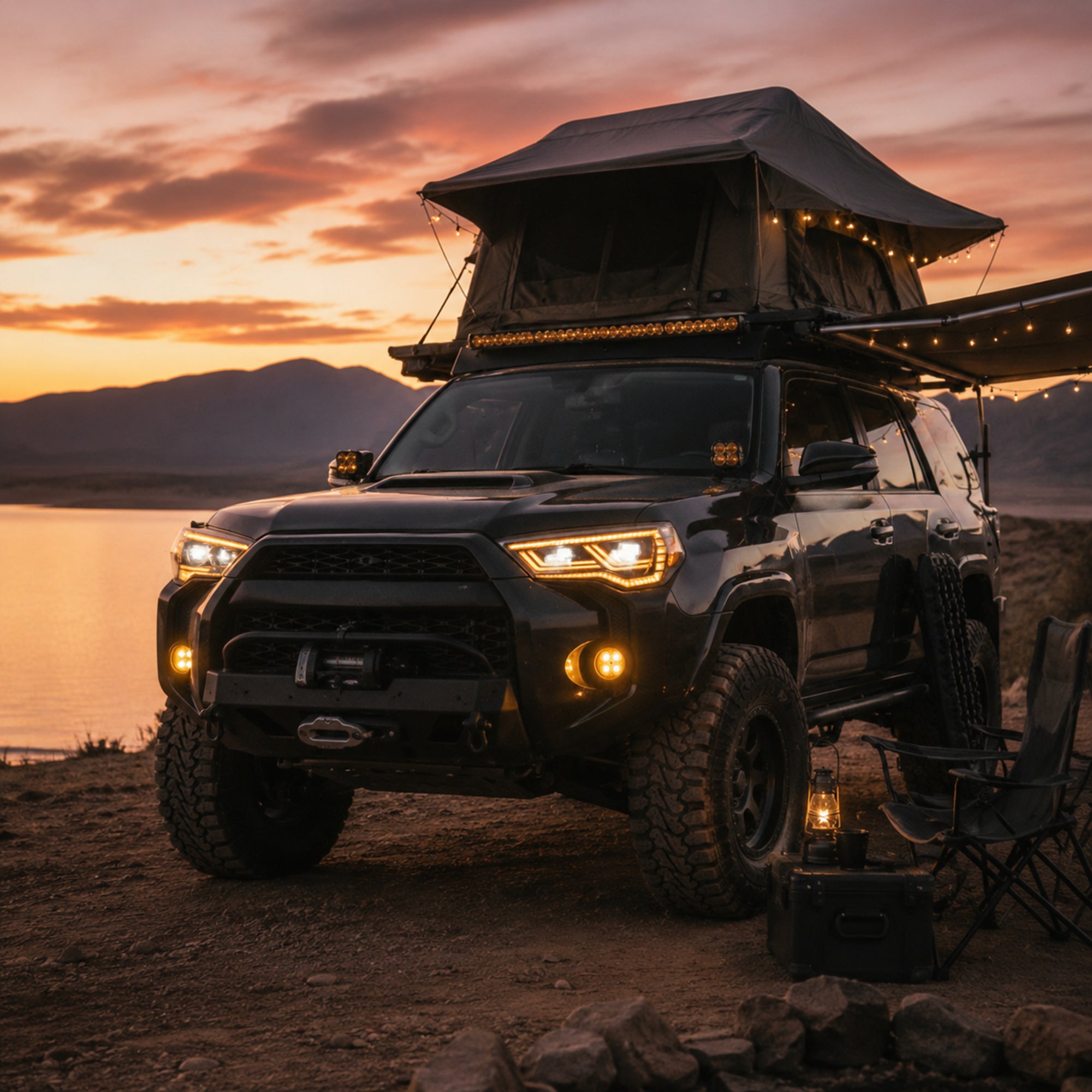 2014-2024 Toyota 4Runner LED Dual Projector Headlights — clear lens sequential overlanding camp amber — H-4RN14