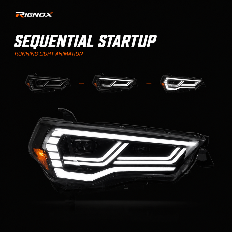 2014-2024 Toyota 4Runner LED Dual Projector Headlights — clear LED projector startup animation minimal — H-4RN14