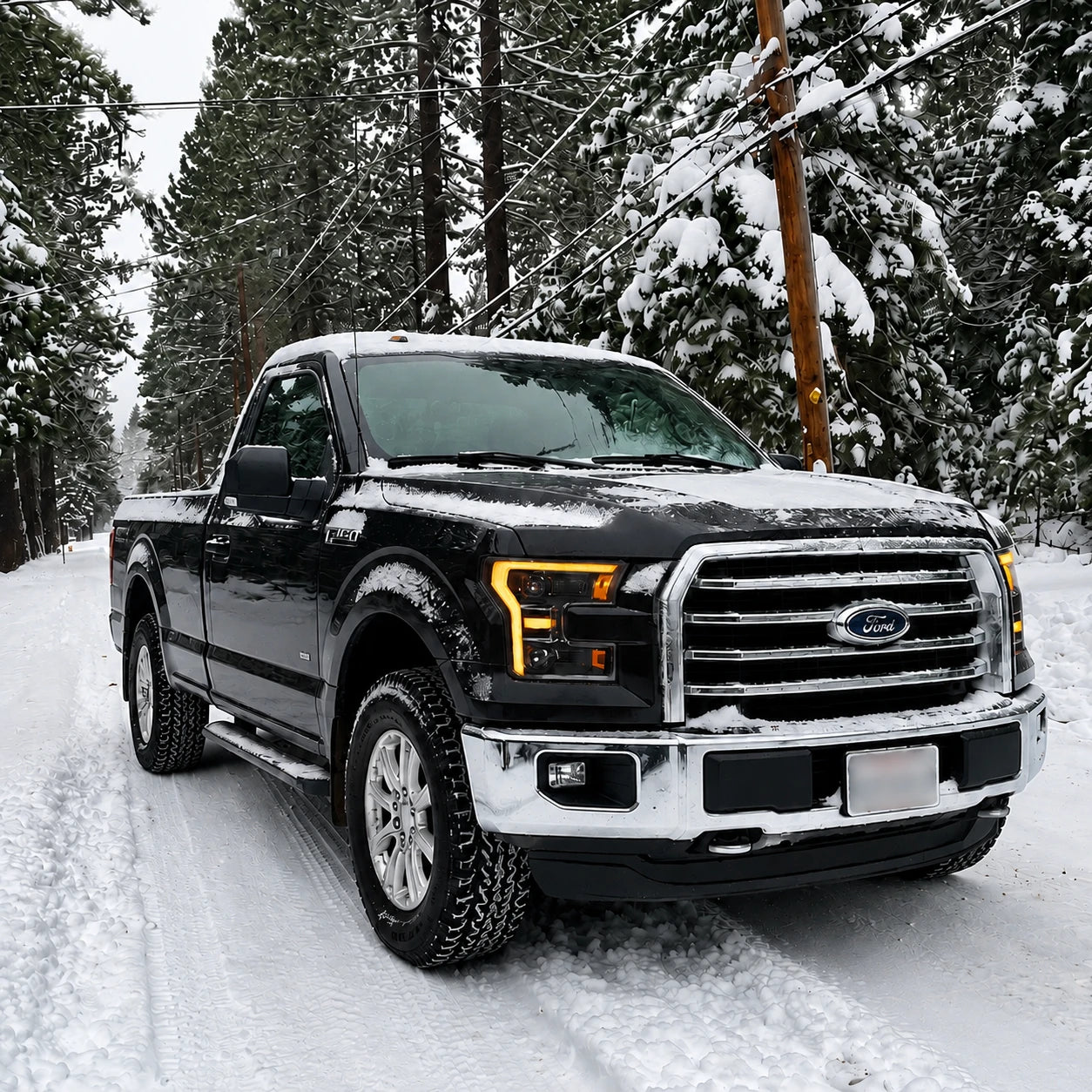 2015-2017 Ford F-150 LED Dual Projector Headlights — driving in snow — H-F150-15