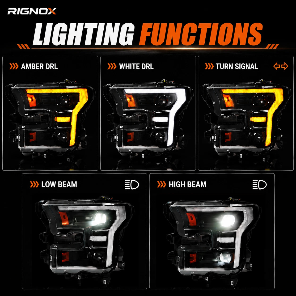 2015-2017 Ford F-150 LED Dual Projector Headlights — lighting functions — H-F150-15