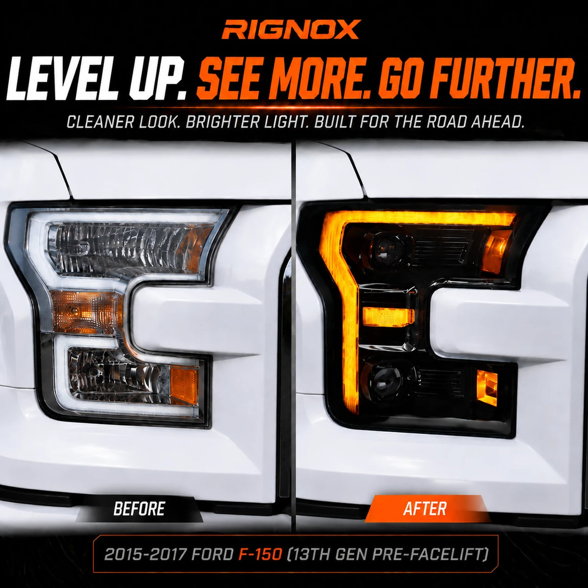 2015-2017 Ford F-150 LED Dual Projector Headlights — lighting upgrade close-up — H-F150-15
