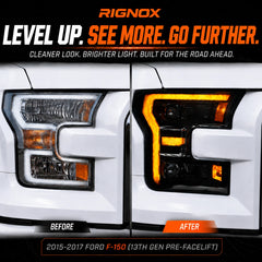 2015-2017 Ford F-150 LED Dual Projector Headlights — lighting upgrade close-up — H-F150-15