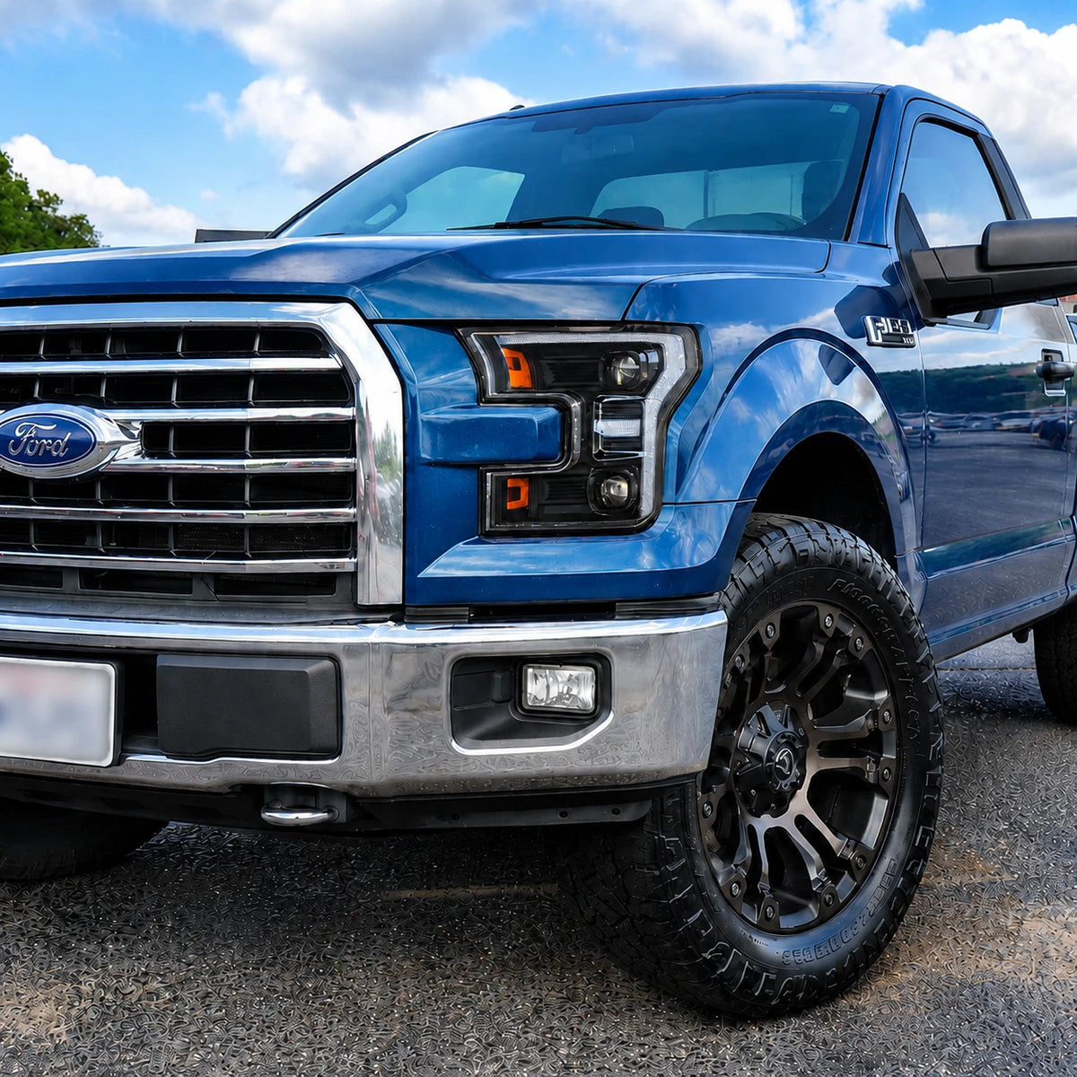 2015-2017 Ford F-150 LED Dual Projector Headlights — parking close-up — H-F150-15