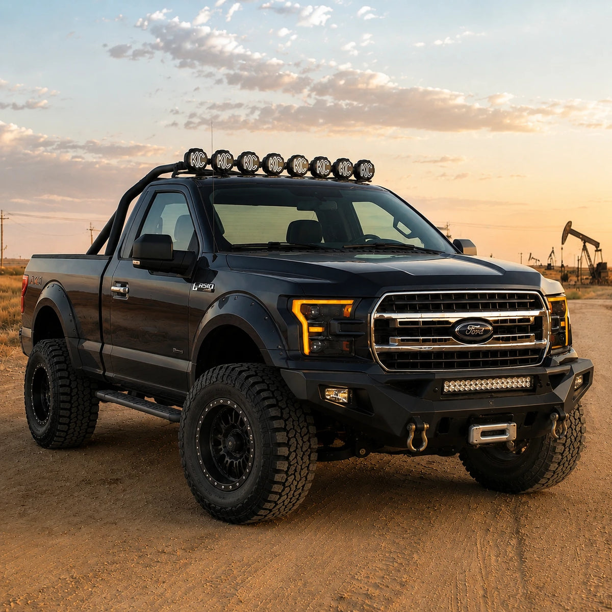 2015-2017 Ford F-150 LED Dual Projector Headlights — parking in desert — H-F150-15