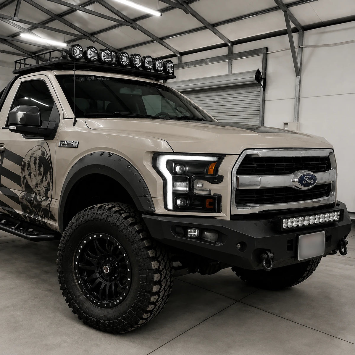 2015-2017 Ford F-150 LED Dual Projector Headlights — parking in garage — H-F150-15