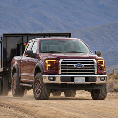 2015-2017 Ford F-150 & 2017-2020 Raptor (13th Gen) LED Projector Headlights Assembly — Pair (Quad Projector) — Amber DRL off-road driving — H-F150-15-Q