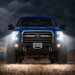 2015-2017 Ford F-150 & 2017-2020 Raptor (13th Gen) LED Projector Headlights Assembly — Pair (Quad Projector) — White headlights front beam projection — H-F150-15-Q