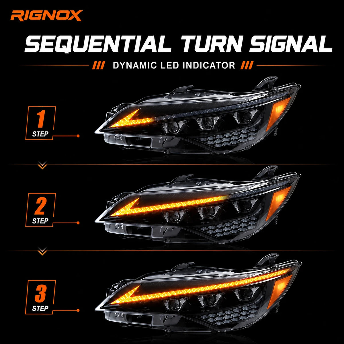 2015-2017 Toyota Camry LED Triple Projector Headlights Assembly — sequential turn signal — H-CAM15-A