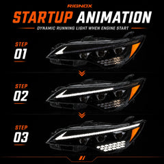 2015-2017 Toyota Camry LED Triple Projector Headlights Assembly — startup animation — H-CAM15-A