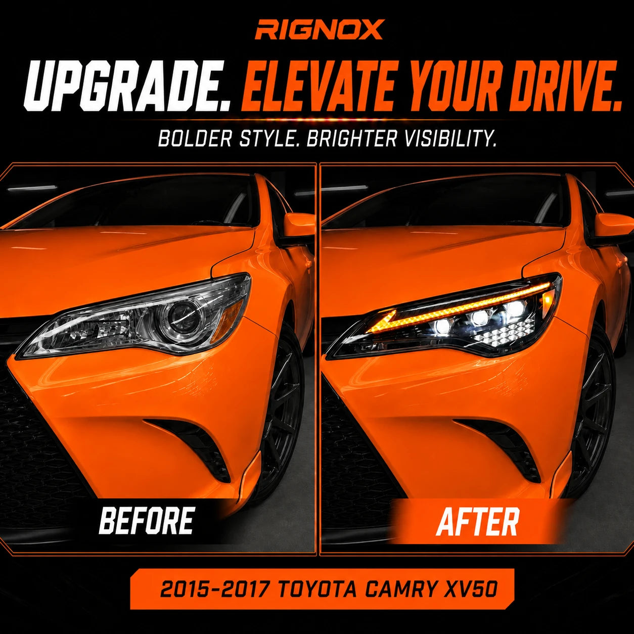 2015-2017 Toyota Camry LED Triple Projector Headlights Assembly — upgrade comparison — H-CAM15-A