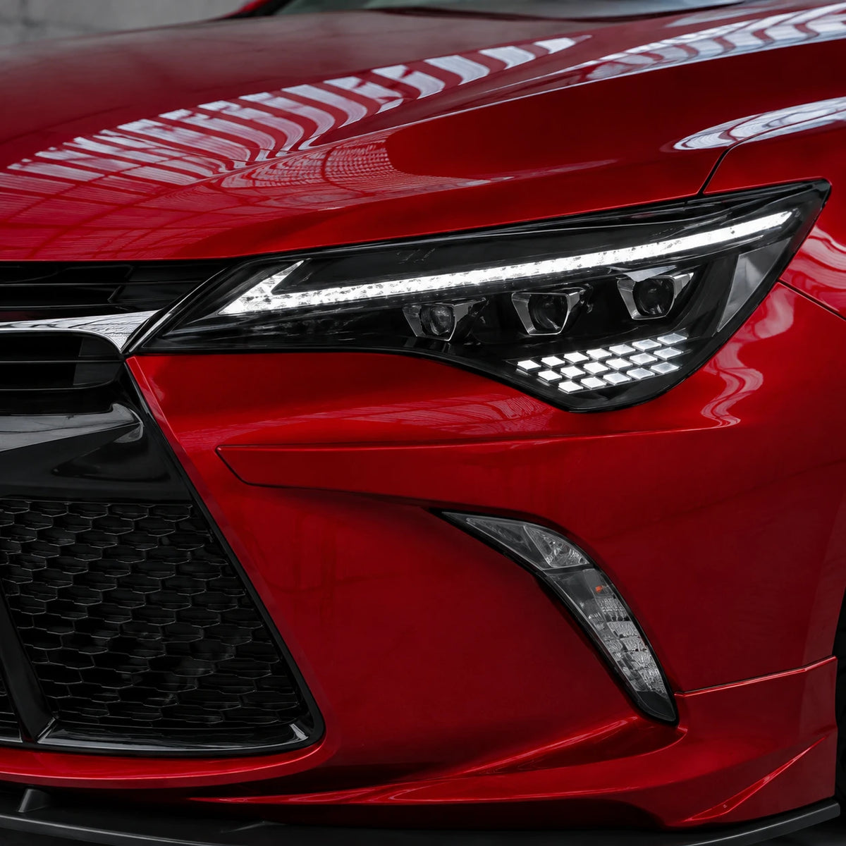2015-2017 Toyota Camry LED Triple Projector Headlights Assembly — clear close-up look — H-CAM15-CW