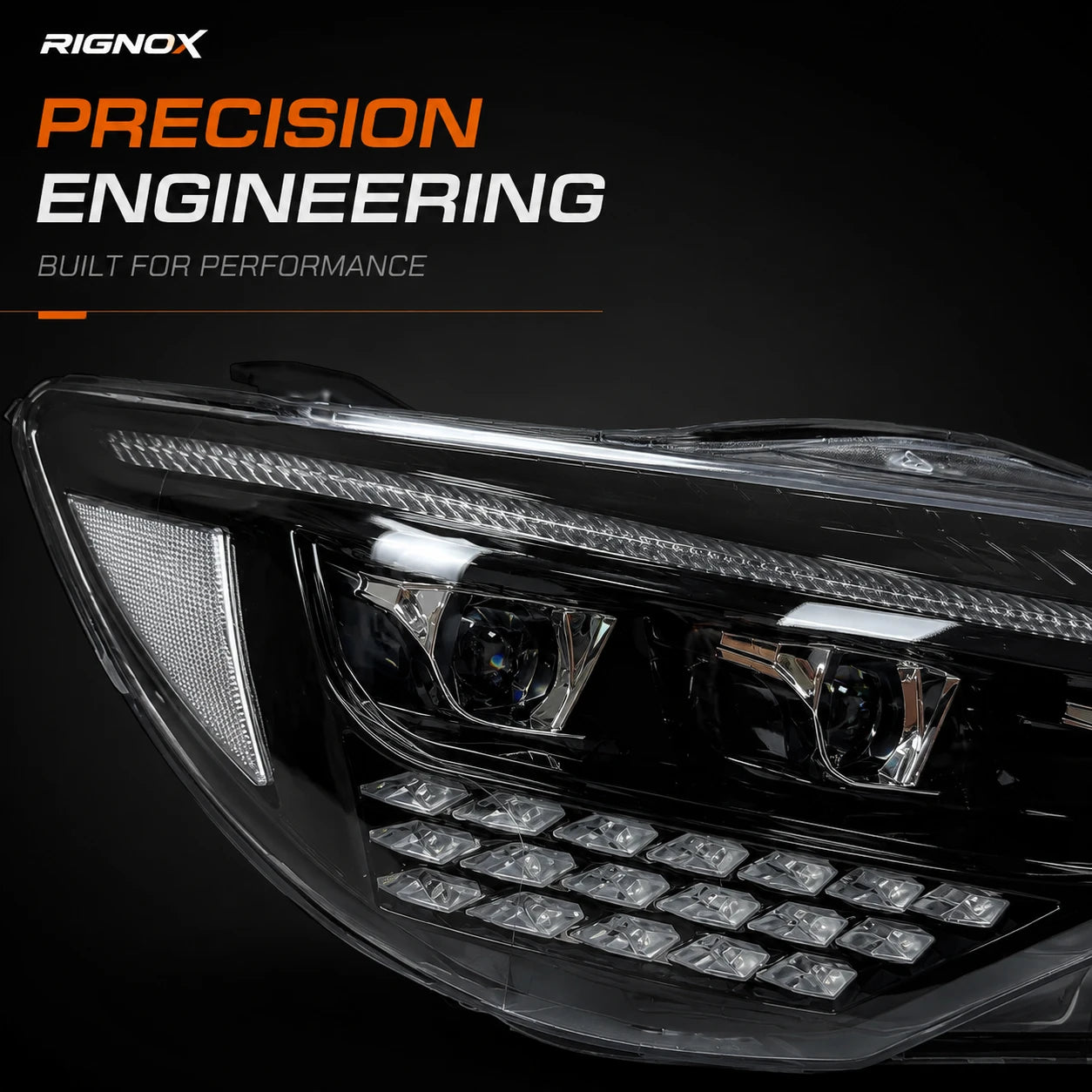2015-2017 Toyota Camry LED Triple Projector Headlights Assembly — light off projector close-up — H-CAM15-CW