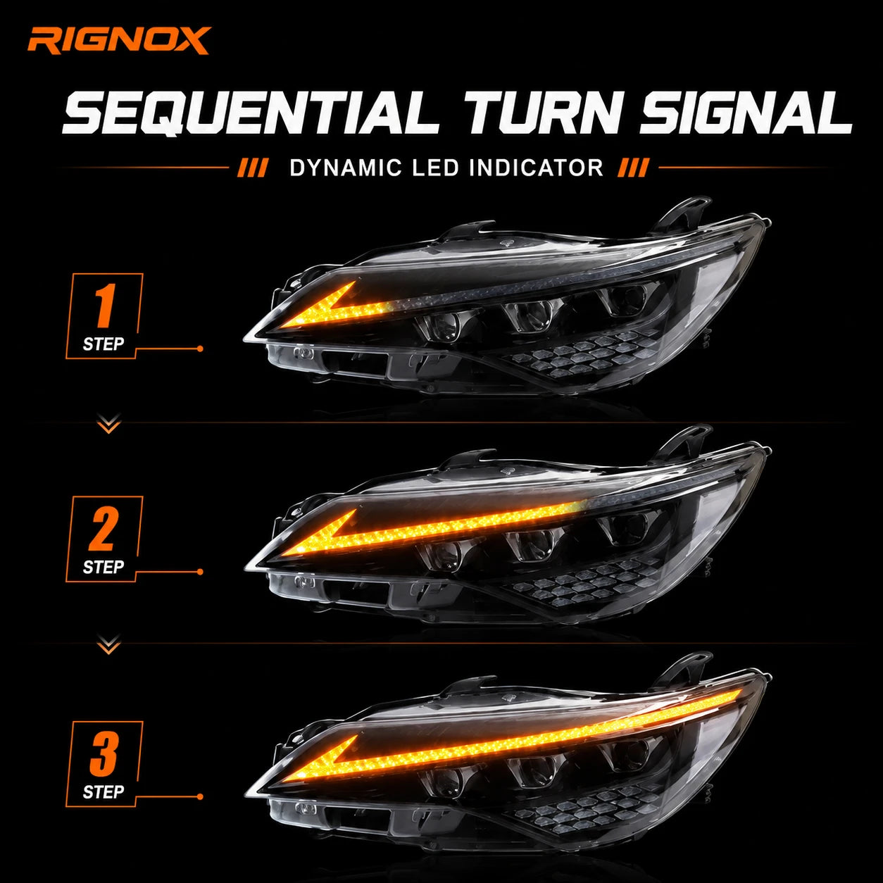 2015-2017 Toyota Camry LED Triple Projector Headlights Assembly — sequential turn signal — H-CAM15-CW