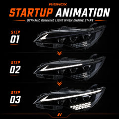 2015-2017 Toyota Camry LED Triple Projector Headlights Assembly — start-up animation — H-CAM15-CW