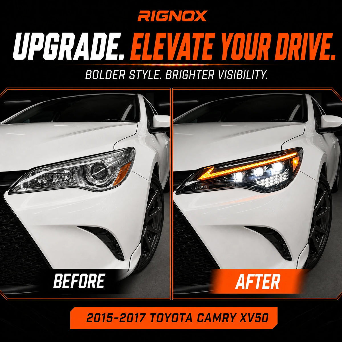2015-2017 Toyota Camry LED Triple Projector Headlights Assembly — upgrade comparison — H-CAM15-CW