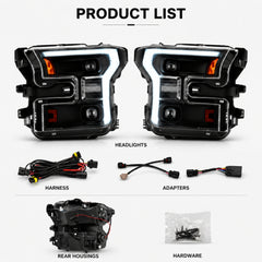 2015-2017 Ford F-150 LED Dual Projector Headlights — black housing product list — H-F150-15