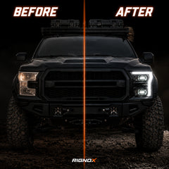 2015-2017 Ford F-150 LED Dual Projector Headlights — clear white ledprojector before after09 — H-F150-15