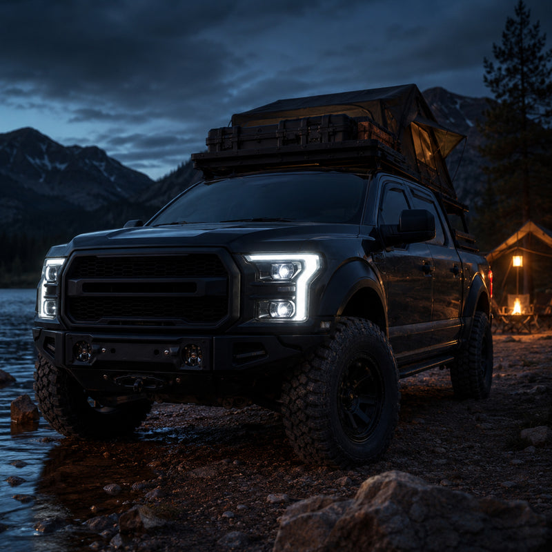 2015-2017 Ford F-150 LED Dual Projector Headlights — clear white ledprojector camping overland07 — H-F150-15