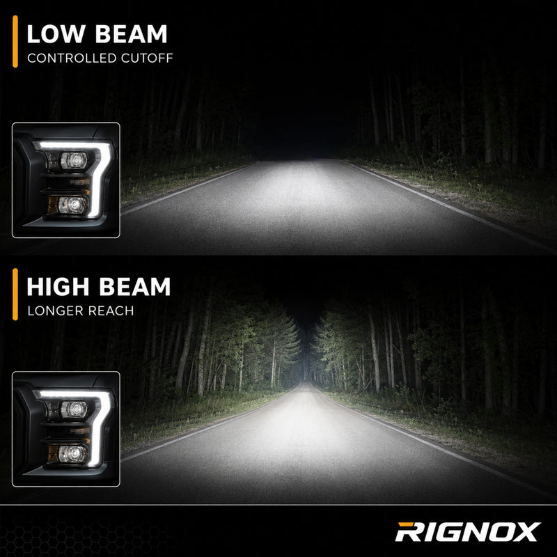 2015-2017 Ford F-150 LED Dual Projector Headlights — clear white ledprojector low high beam12 — H-F150-15