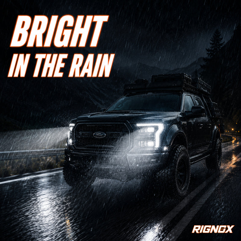2015-2017 Ford F-150 LED Dual Projector Headlights — clear white ledprojector rain visibility13 — H-F150-15