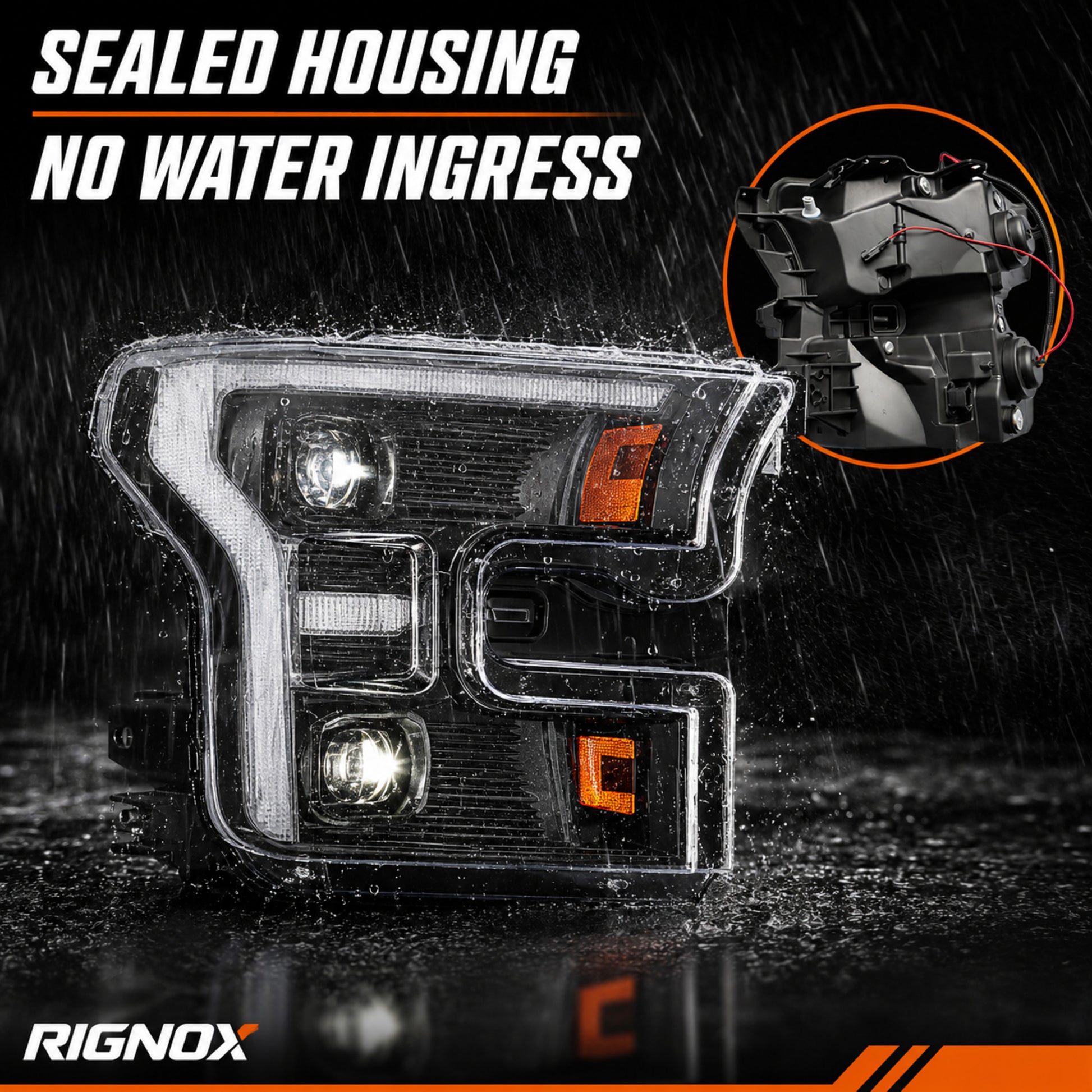 2015-2017 Ford F-150 LED Dual Projector Headlights — clear white ledprojector sealed housing14 — H-F150-15