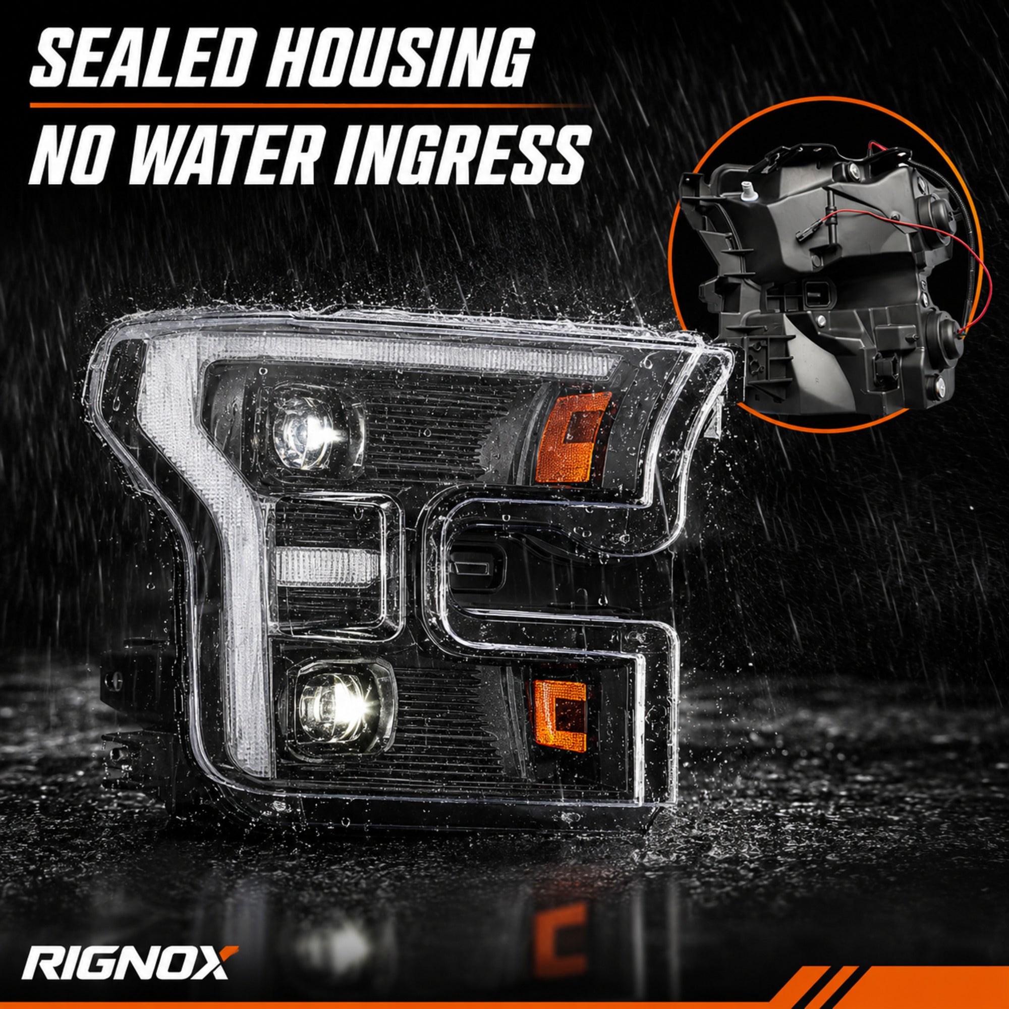 2015-2017 Ford F-150 LED Dual Projector Headlights — clear white ledprojector sealed housing14 — H-F150-15