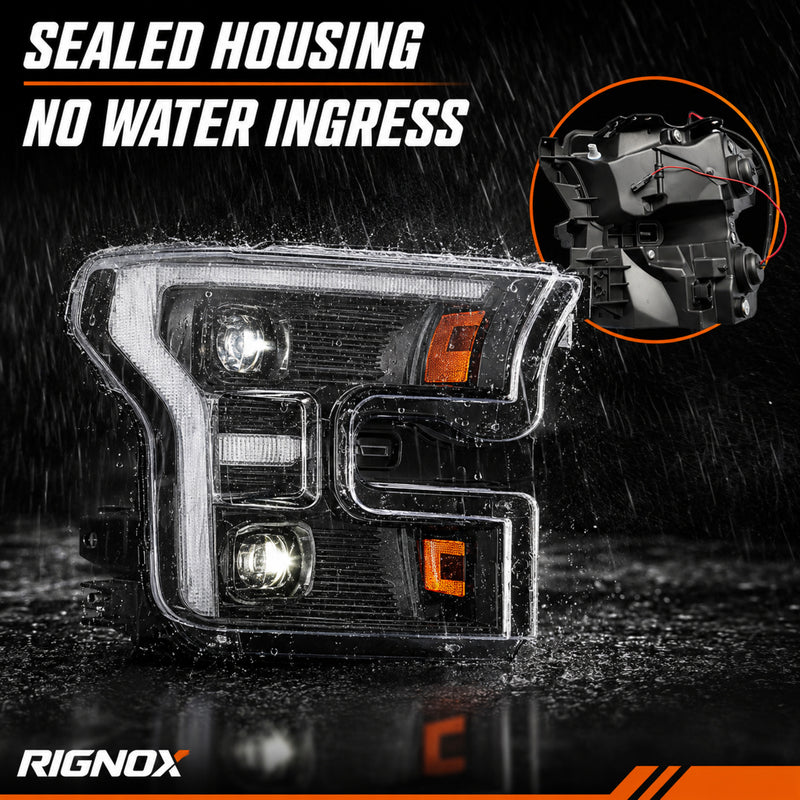 2015-2017 Ford F-150 LED Dual Projector Headlights — clear white ledprojector sealed housing14 — H-F150-15