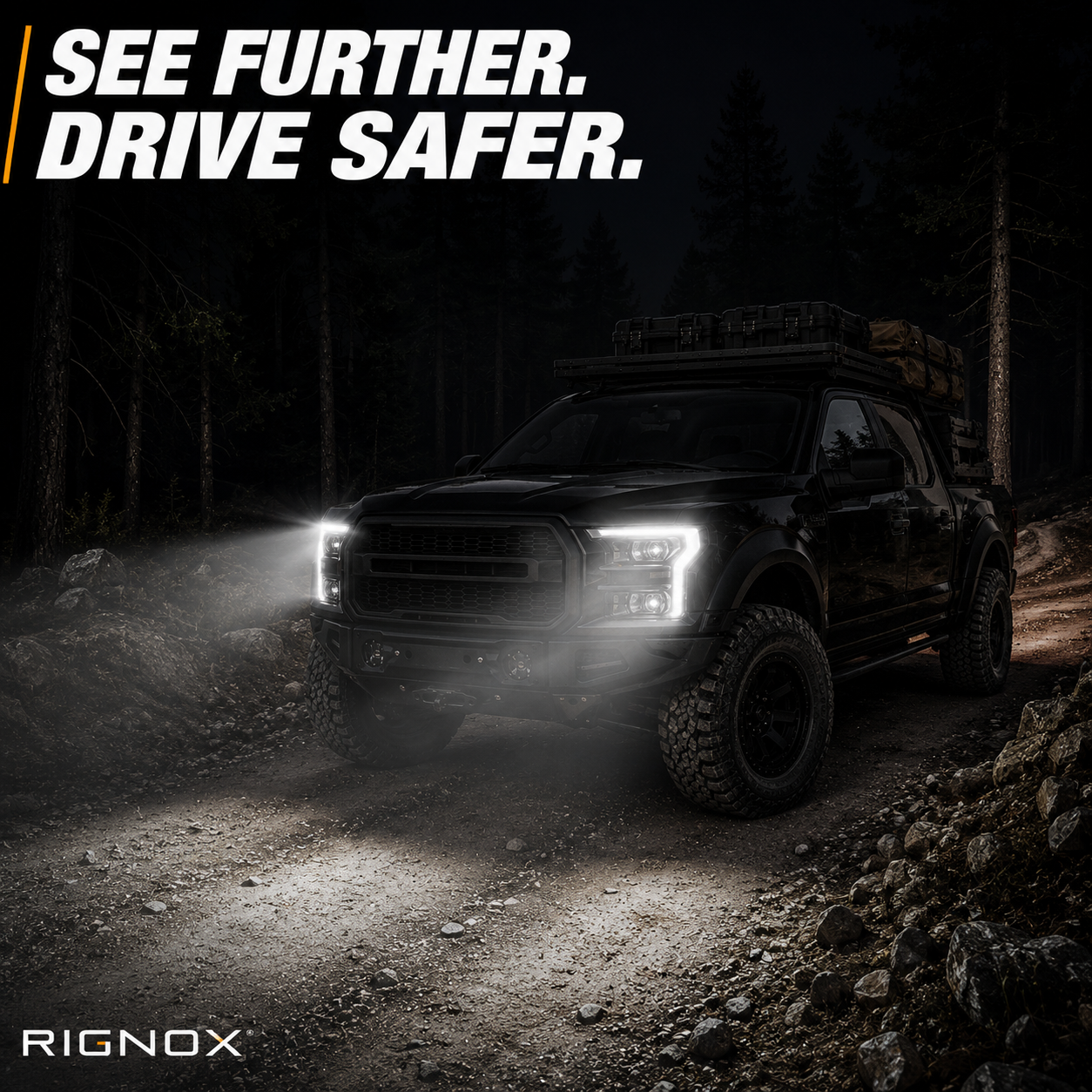 2015-2017 Ford F-150 LED Dual Projector Headlights — clear white LED projector night trail beam corrected — H-F150-15