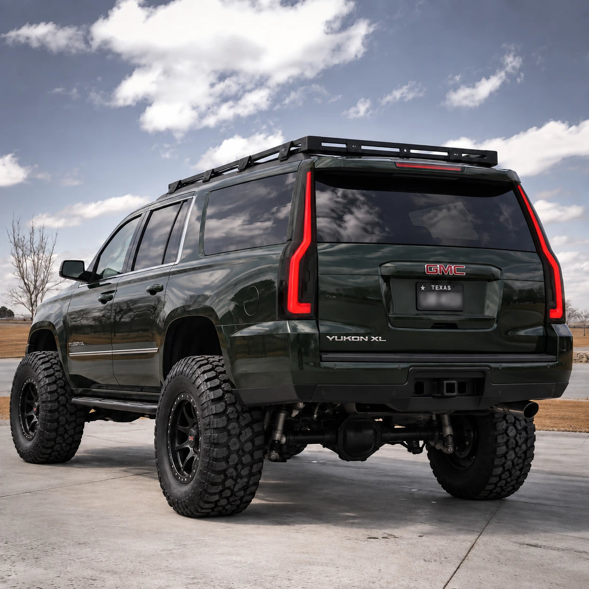 2015-2020 GMC Yukon & Chevrolet Tahoe LED Tail Lights Assembly — aggressive rear three-quarter vehicle view — T-YUK15-SR