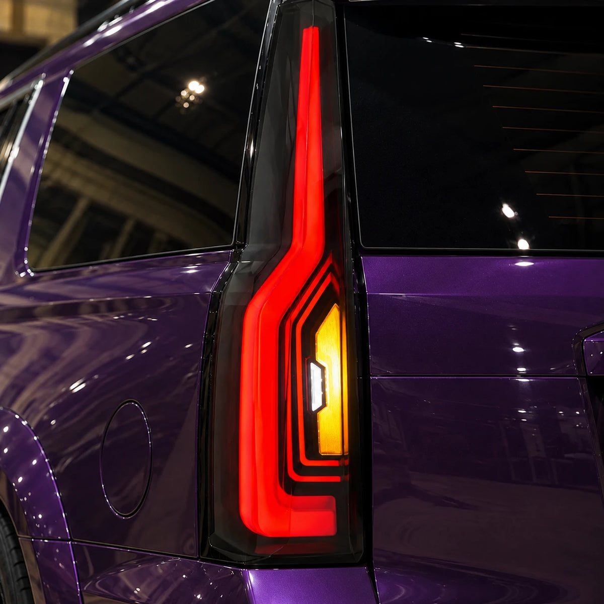 2015-2020 GMC Yukon & Chevrolet Tahoe LED Tail Lights Assembly — all lighting functions on close-up — T-YUK15-SR
