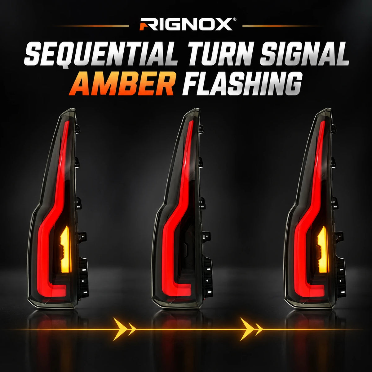 2015-2020 GMC Yukon & Chevrolet Tahoe LED Tail Lights Assembly — amber turn signal flashing sequence — T-YUK15-SR