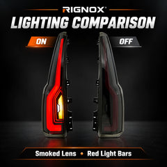 2015-2020 GMC Yukon & Chevrolet Tahoe LED Tail Lights Assembly — lighting on and off comparison — T-YUK15-SR