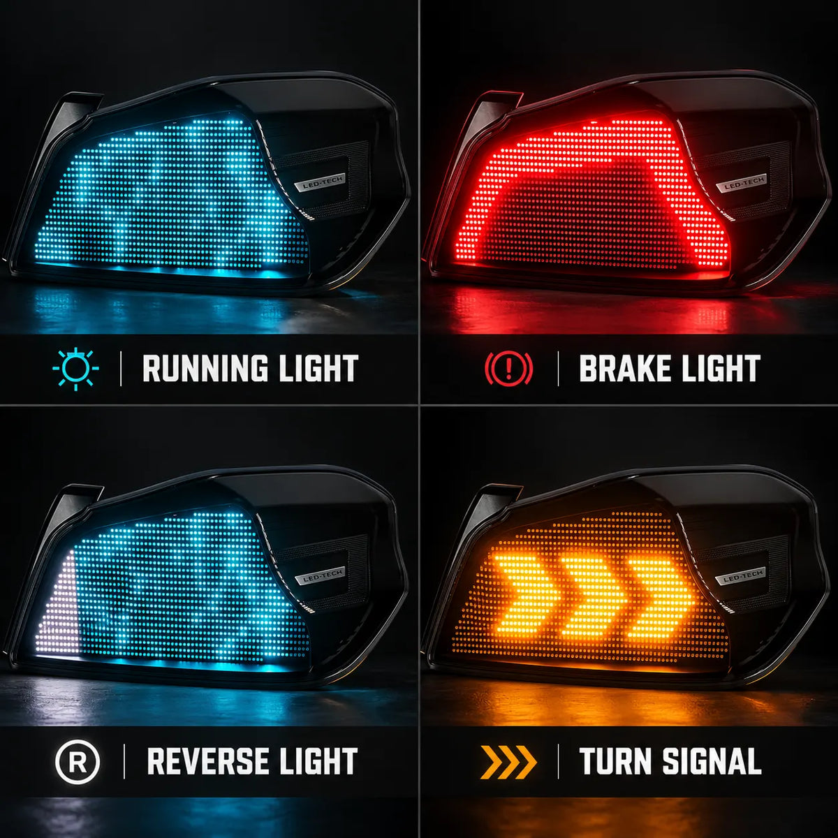 2015-2021 Subaru WRX / STI VA Sequential LED Tail Lights Assembly — Pair — lighting functions — T-WRX15-D