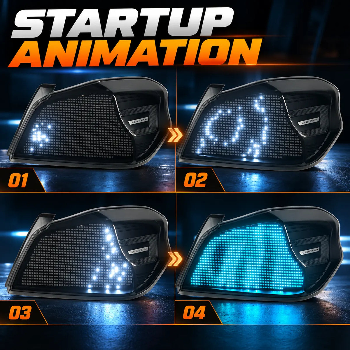 2015-2021 Subaru WRX / STI VA Sequential LED Tail Lights Assembly — Pair — startup animation sequence — T-WRX15-D