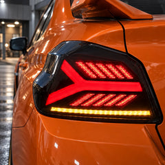 2015-2021 Subaru WRX / STI VA Fishbone Sequential LED Tail Lights — lights-on close-up — T-WRX15-SR-FSH