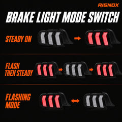 2015-2023 Ford Mustang S550 Euro Tri-Bar Sequential LED Tail Lights — brake light mode — T-MUS15-CRGB