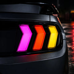 2015-2023 Ford Mustang S550 Euro Tri-Bar Sequential LED Tail Lights — close-up 3— T-MUS15-CRGB
