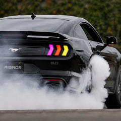 2015-2023 Ford Mustang S550 Euro Tri-Bar Sequential LED Tail Lights — daylight driving — T-MUS15-CRGB