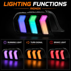 2015-2023 Ford Mustang S550 Euro Tri-Bar Sequential LED Tail Lights — lighting functions — T-MUS15-CRGB