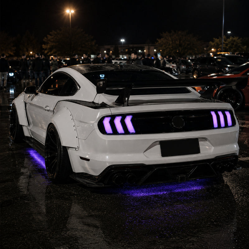 2015-2023 Ford Mustang S550 Sequential LED Tail Lights — euro tri bar sequential LED car meet02 - T-MUS15-CRGB
