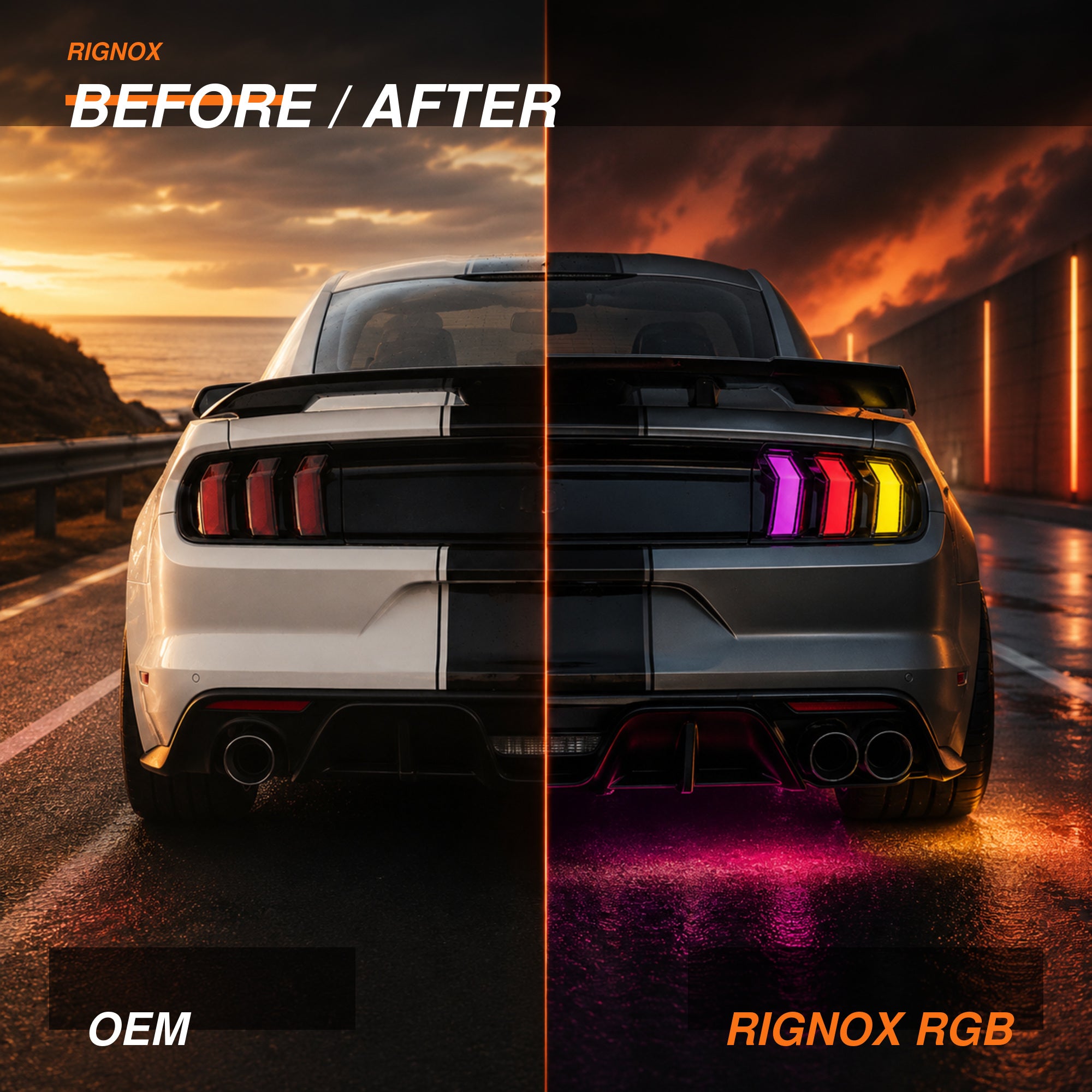 2015-2023 Ford Mustang S550 LED Tail Lights | Euro Tri-Bar Style, RGB Sequential, Clear or Smoke