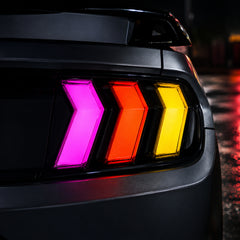 2015-2023 Ford Mustang S550 Sequential LED Tail Lights — rgbsequential light close up - T-MUS15-CRGB